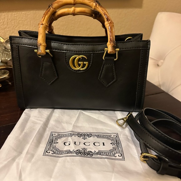 no brand Handbags - Black Leather Satchel with Bamboo Handles